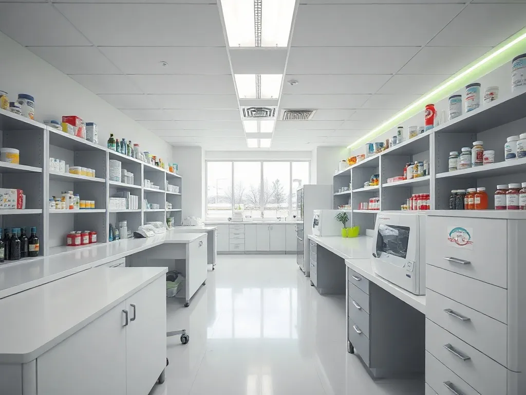 Modern minimalist pharmaceutical laboratory interior in Czes